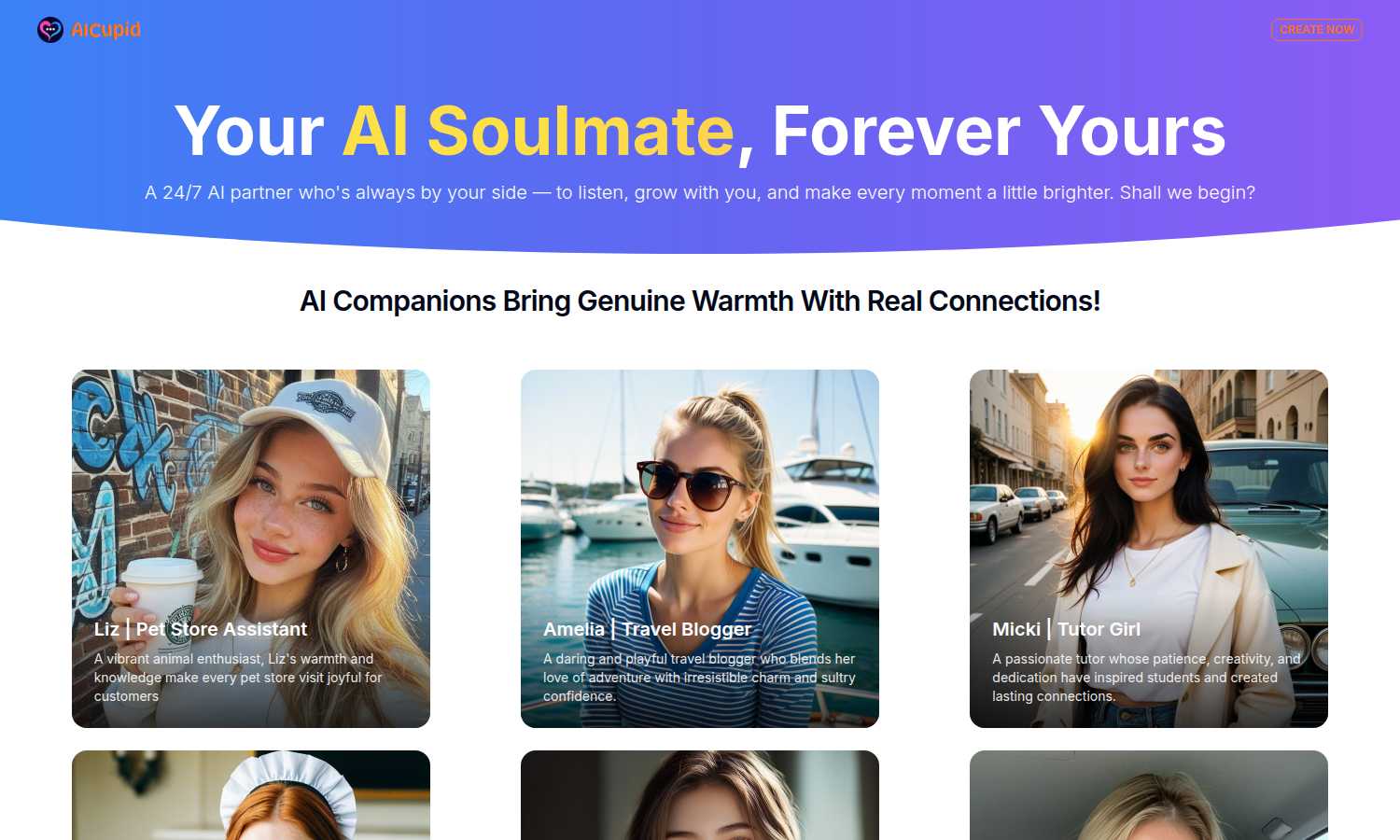 AICupid: Your AI Soulmate application interface and features