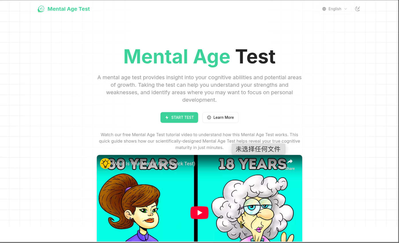 Mental Age Test application interface and features