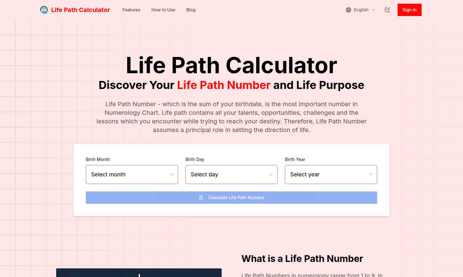 Life Path Calculator application interface and features
