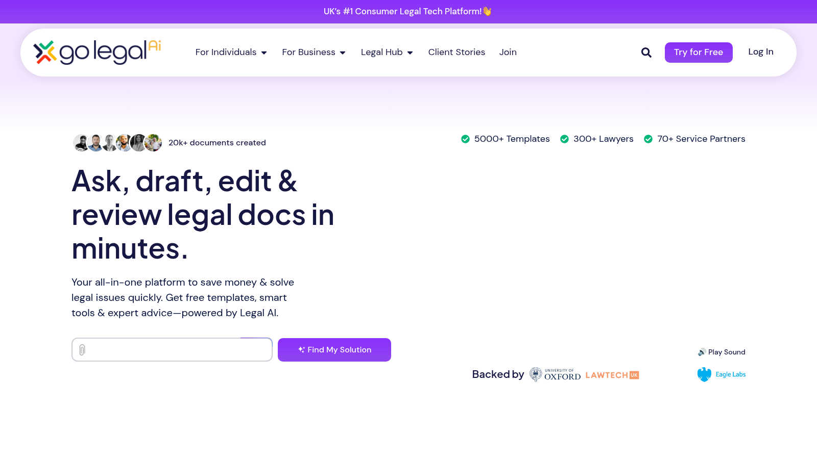 Go Legal AI application interface and features
