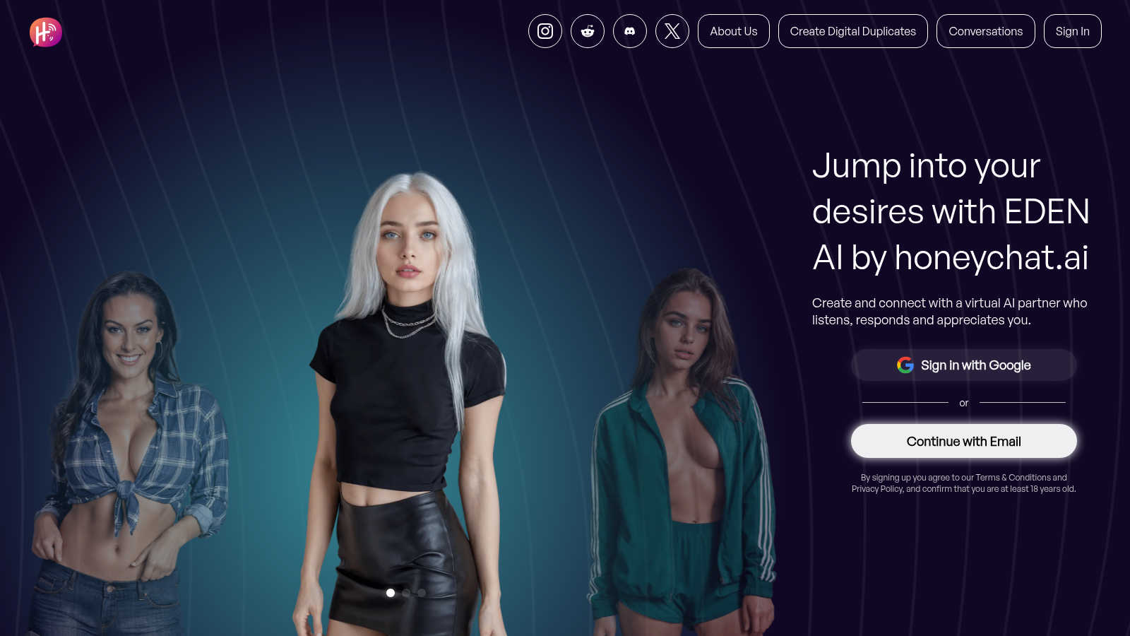 HoneyChat Ai application interface and features