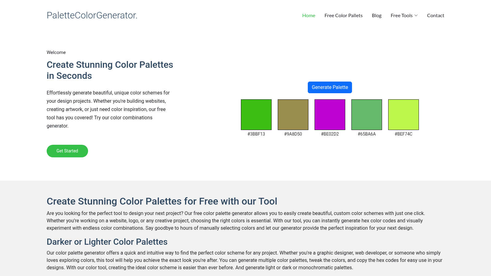 palettecolorgenerator.com application interface and features