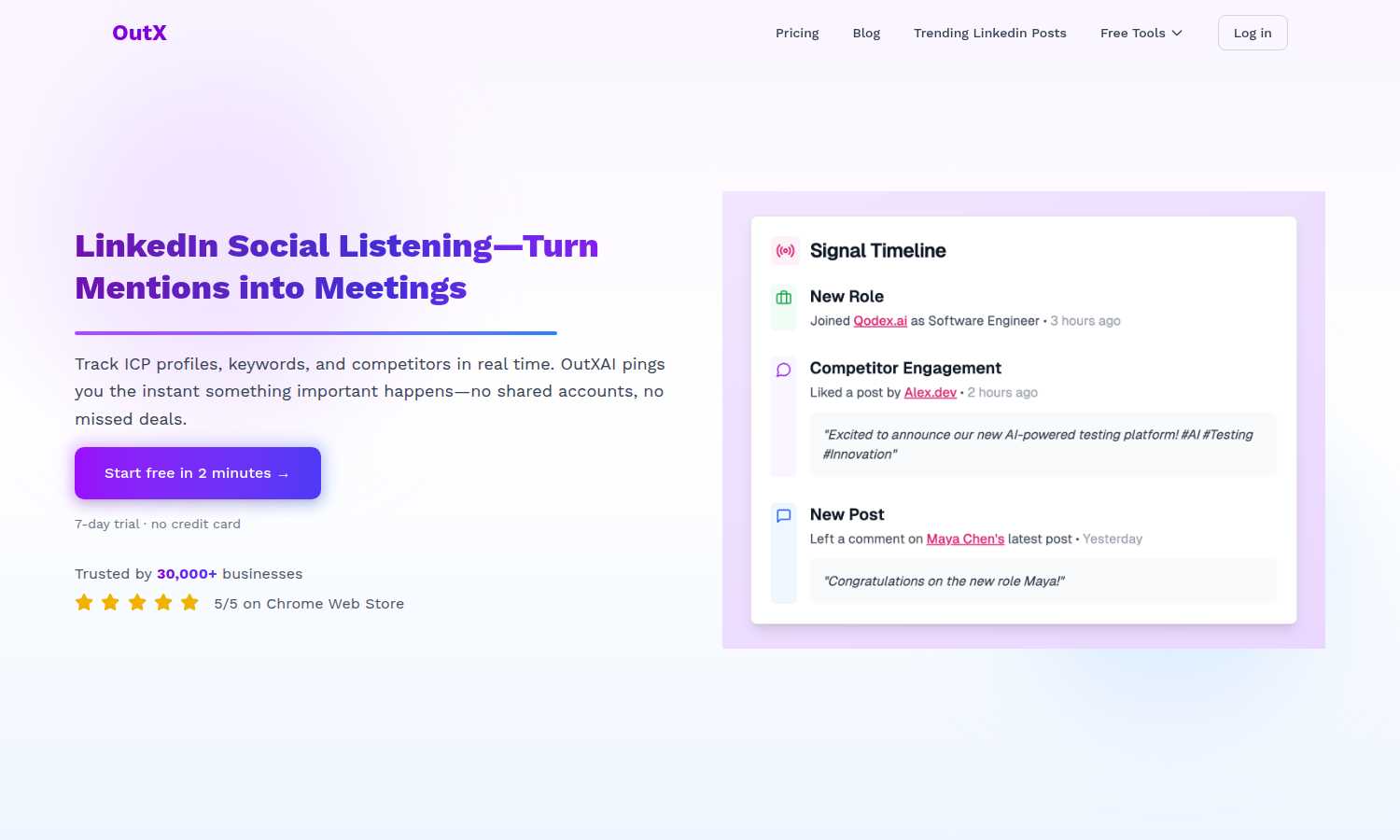Social listening linkedin | OutX.ai application interface and features