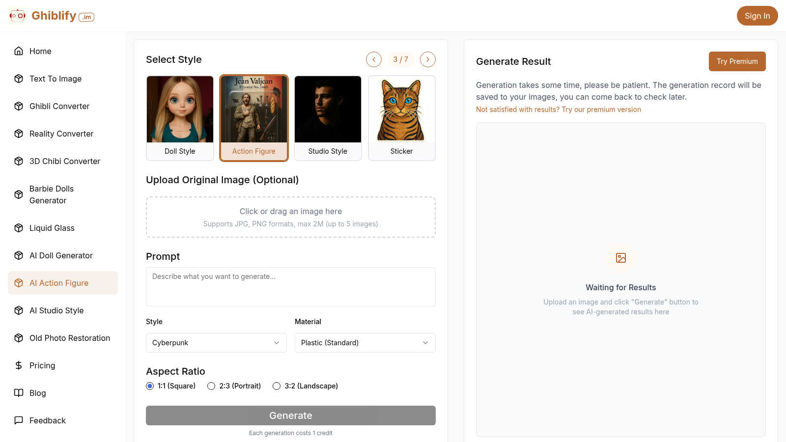 Ghiblify application interface and features