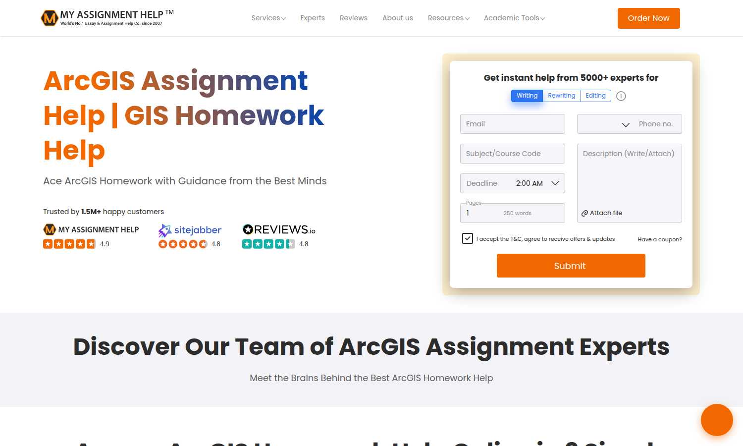 MyAssignmentHelp application interface and features