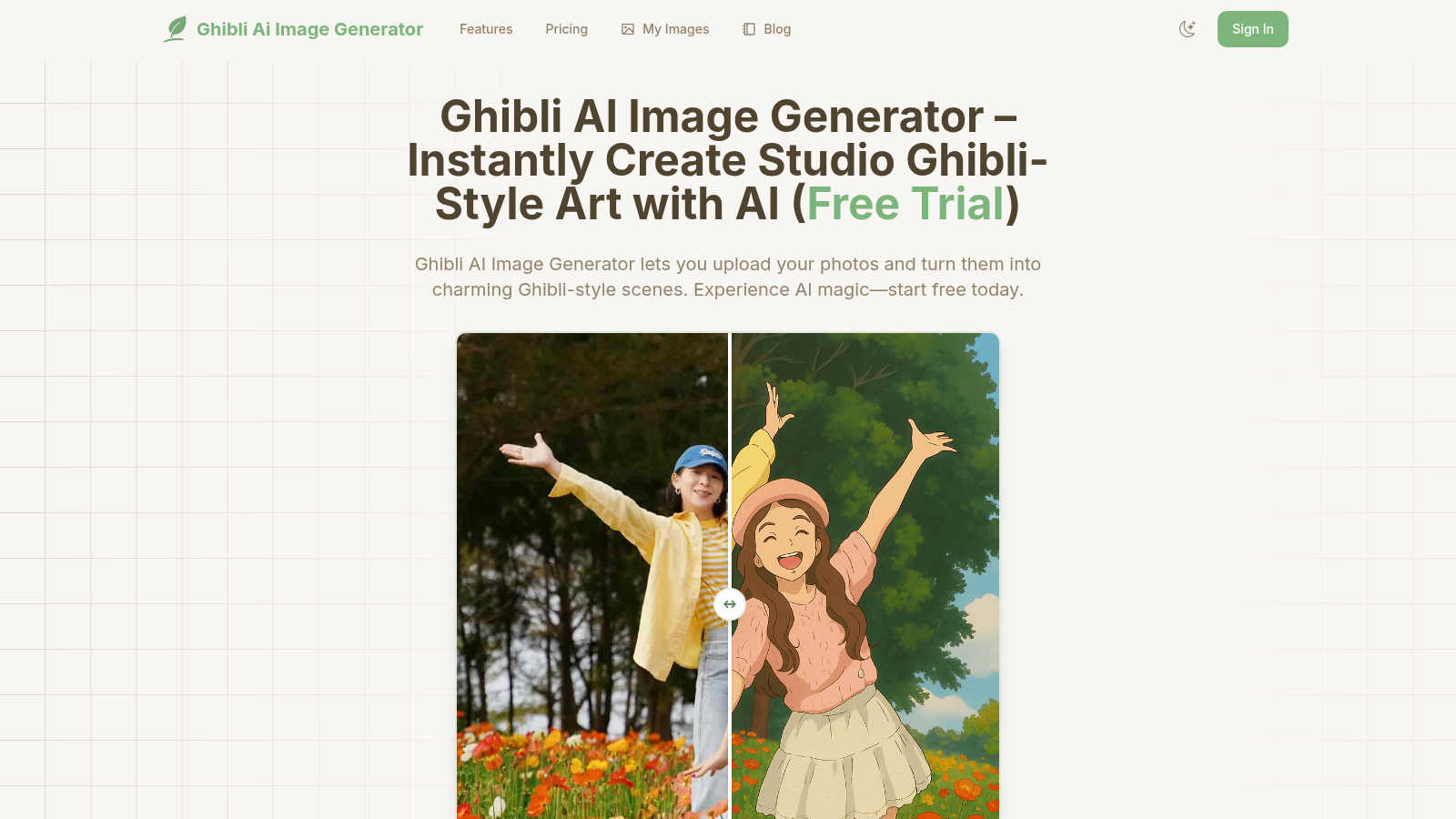 Ghibli AI Image Generator application interface and features