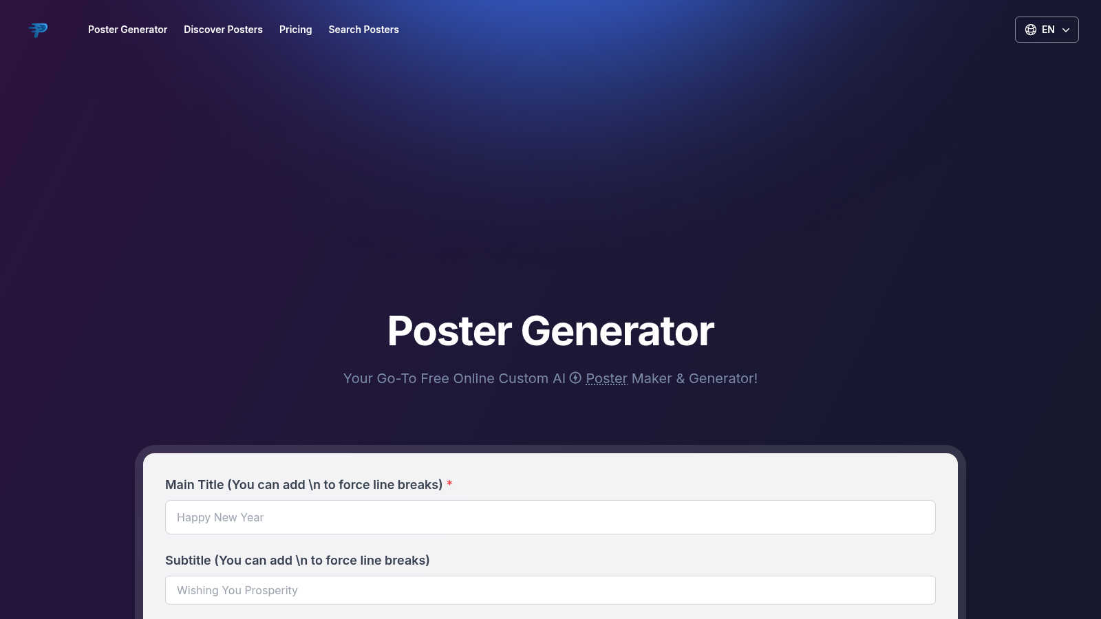 Poster Generator application interface and features