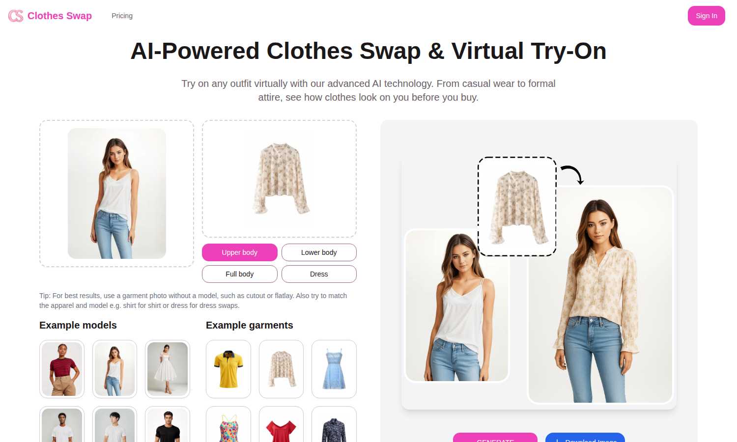 Clothes Swap application interface and features