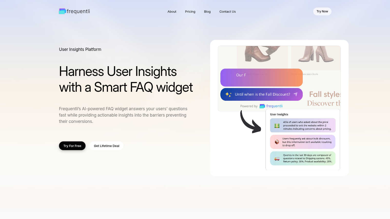 Frequentli application interface and features