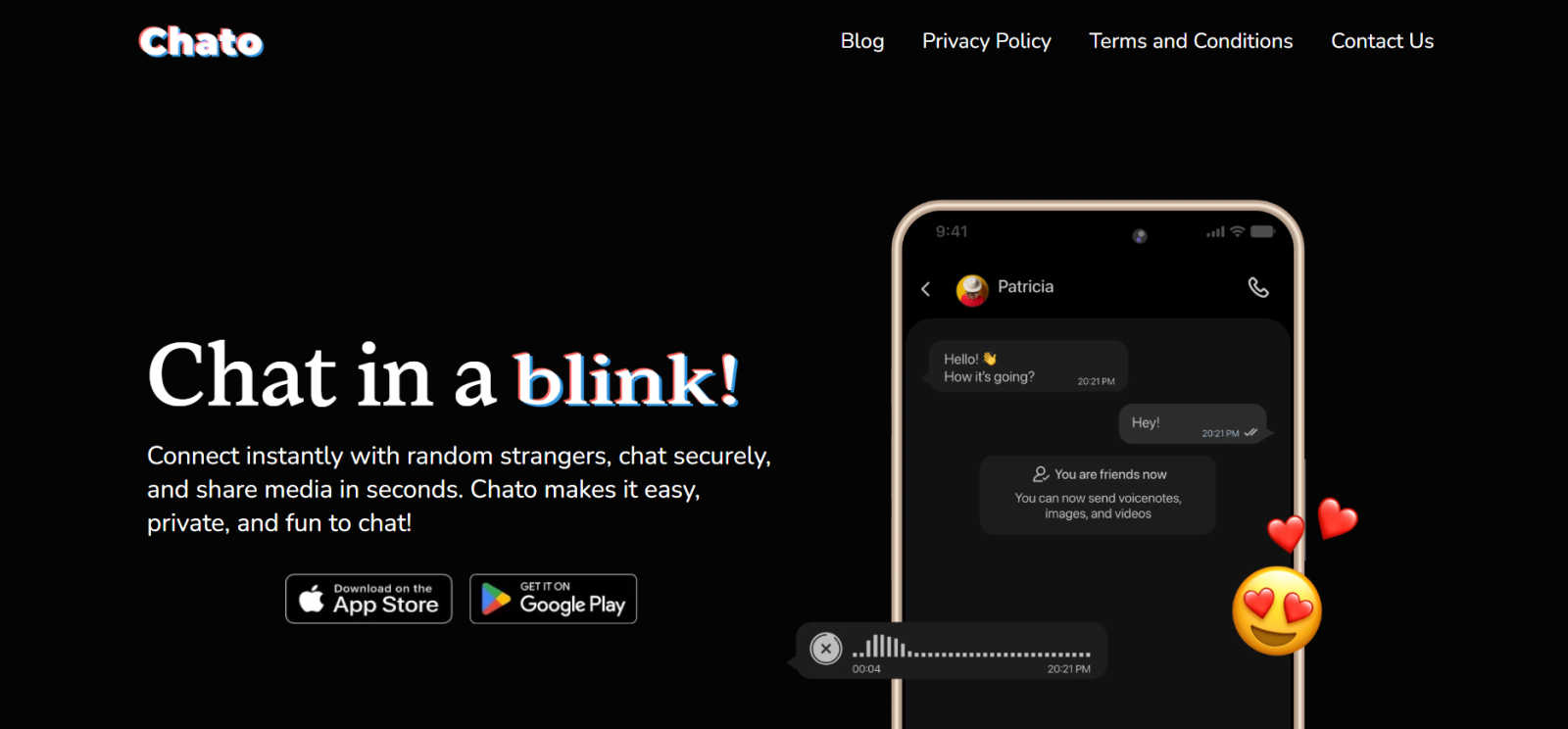 Chato - Quick Chat & Connect  application interface and features