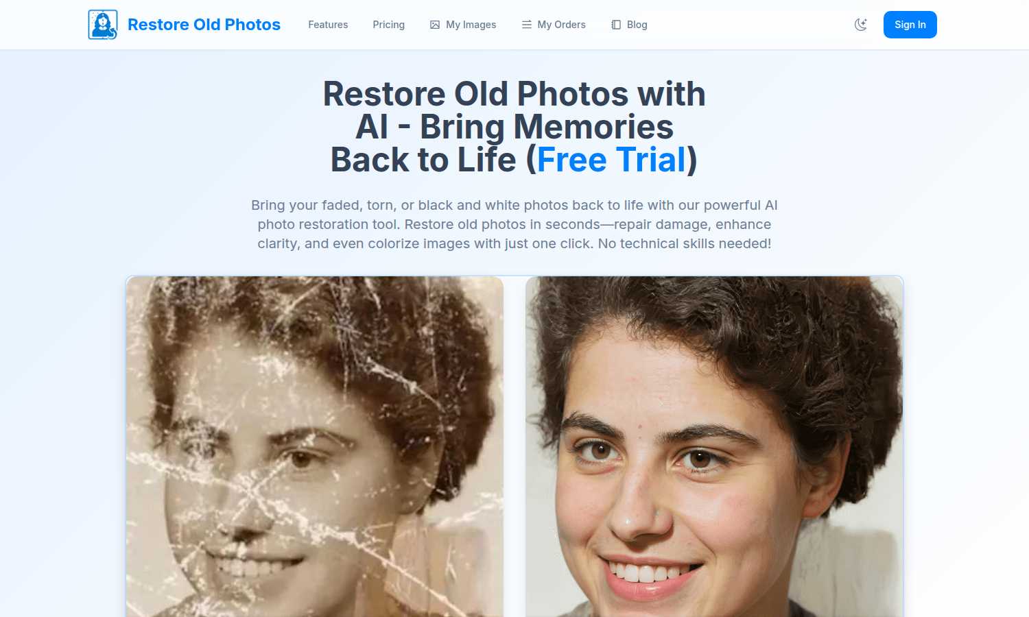 Restore Old Photos application interface and features