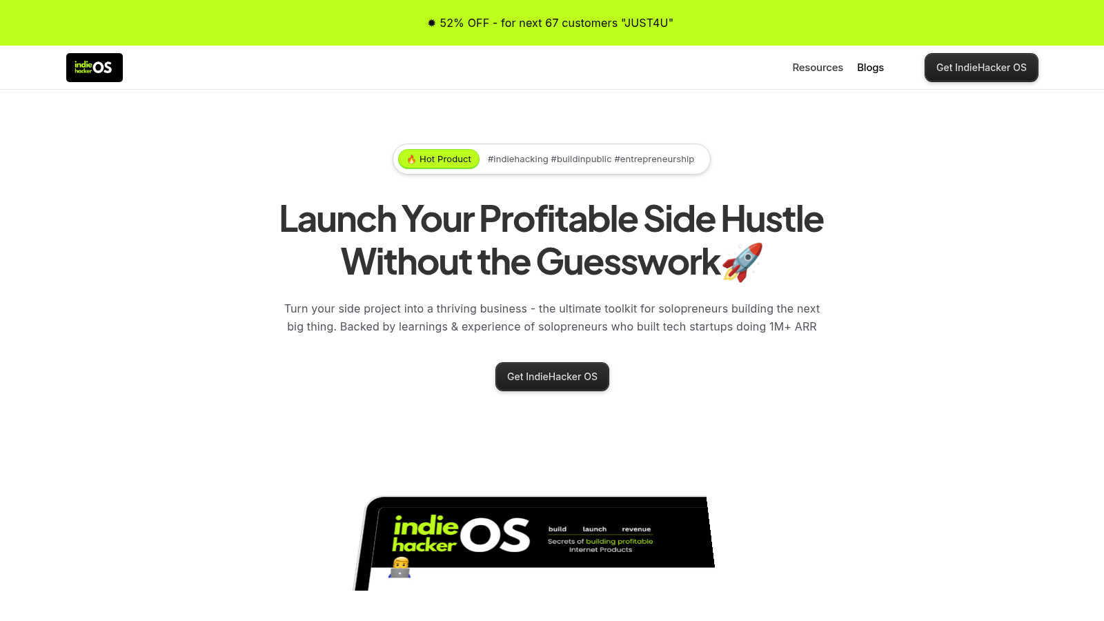 IndieHackingOS application interface and features