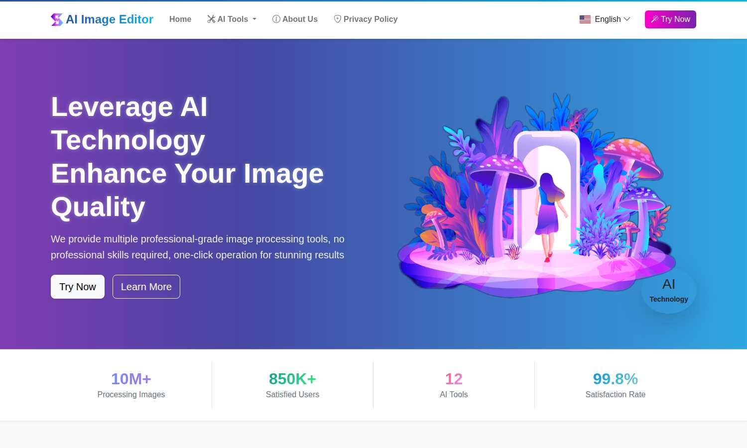 AI Image Editor application interface and features