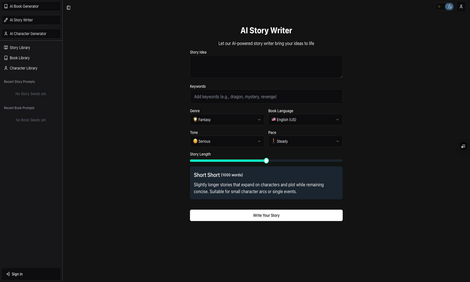 AI Story Writer Website