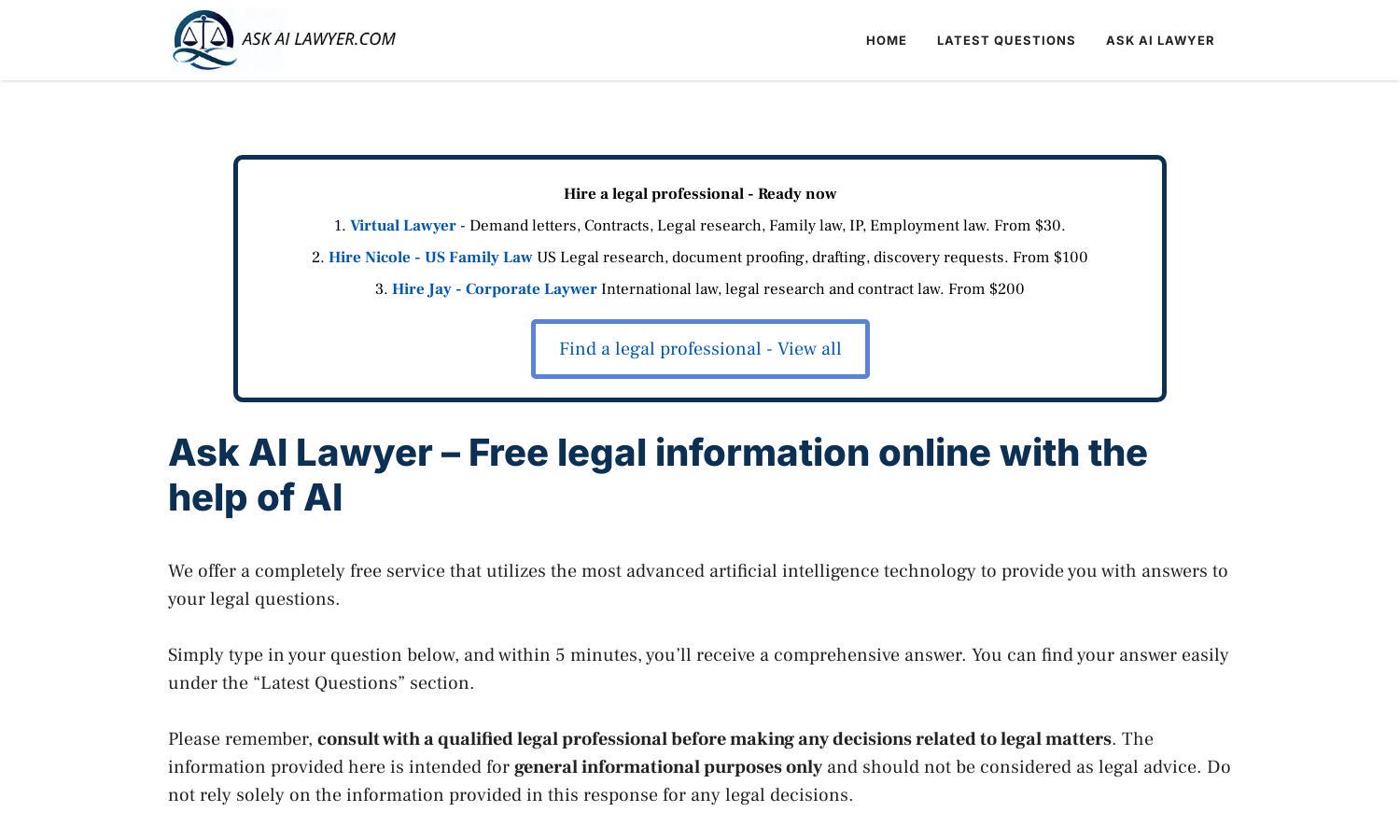 Ask an AI Lawyer Website