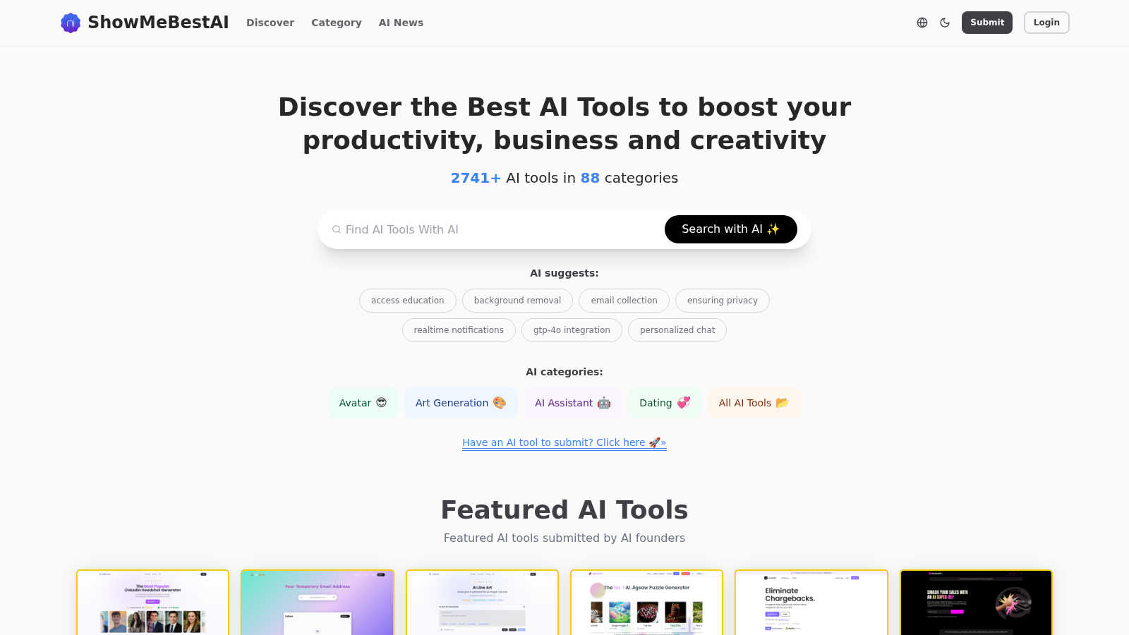 ShowMeBestAI application interface and features