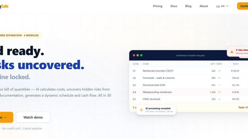 BoqCalc application interface and features