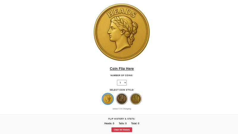 Coin Flip application interface and features