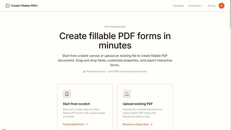 Create Fillable PDFs application interface and features