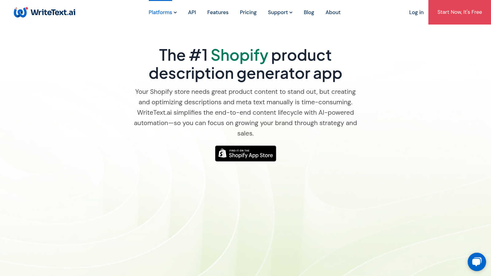 WriteText.ai for Shopify application interface and features