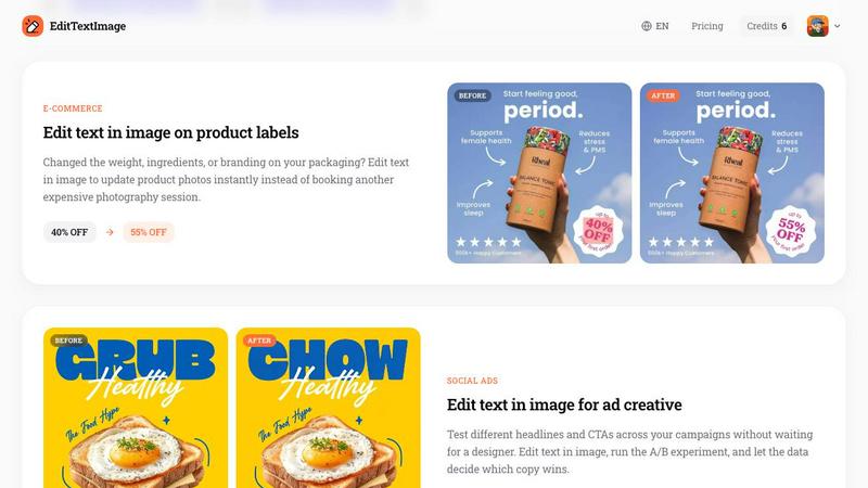 EditTextImage application interface and features