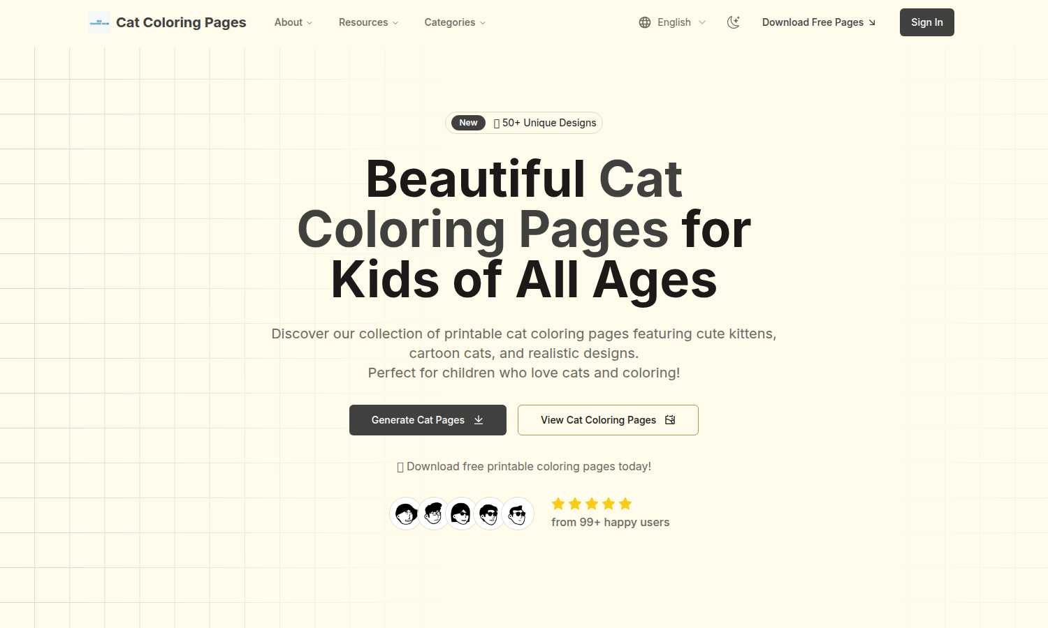 Cat Coloring Pages application interface and features