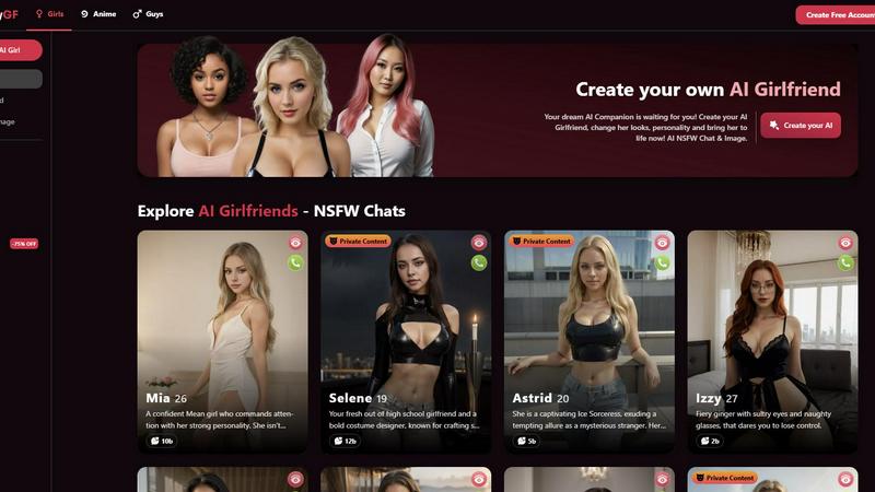 FantasyGF application interface and features