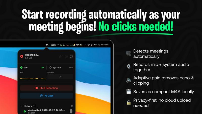 MeetingMind application interface and features