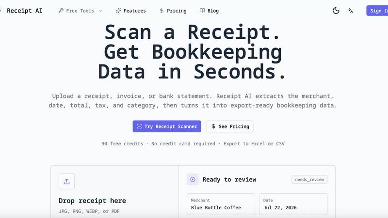 Receipt AI application interface and features