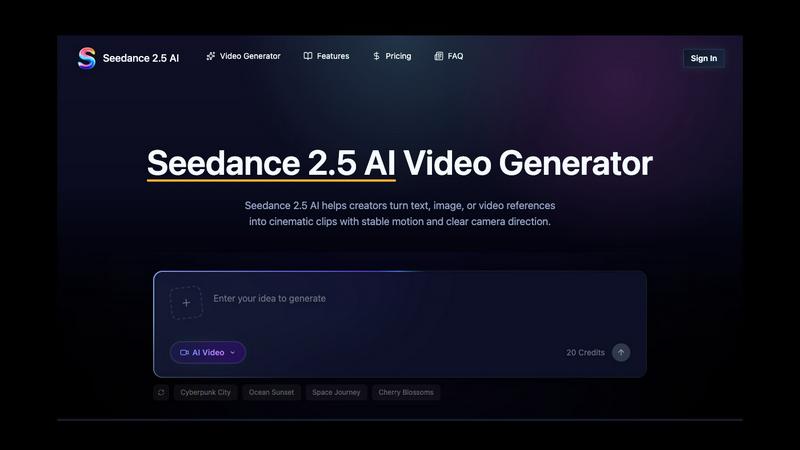 Seedance 2.5 AI application interface and features