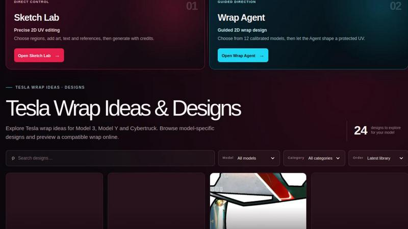 Tesla Wrap Gallery application interface and features
