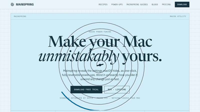 Mainspring application interface and features