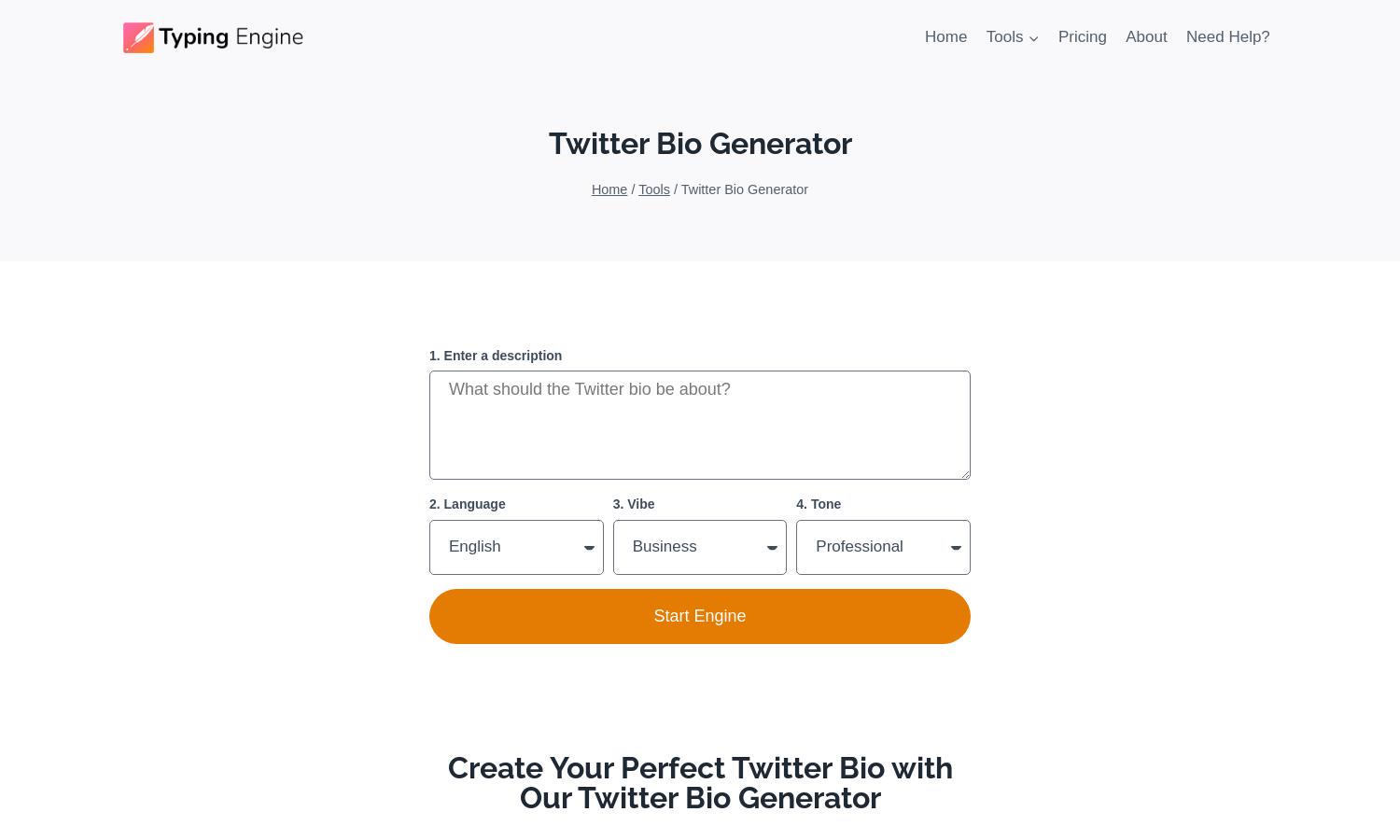 Twitter Bio Generator - Create Twitter Bio | Typing Engine Website