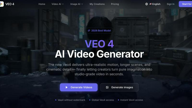 Veo 4 video generator application interface and features
