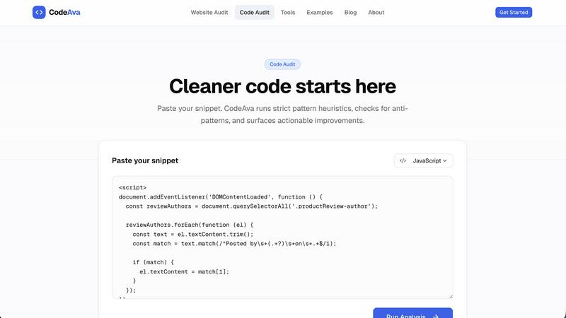 CodeAva application interface and features