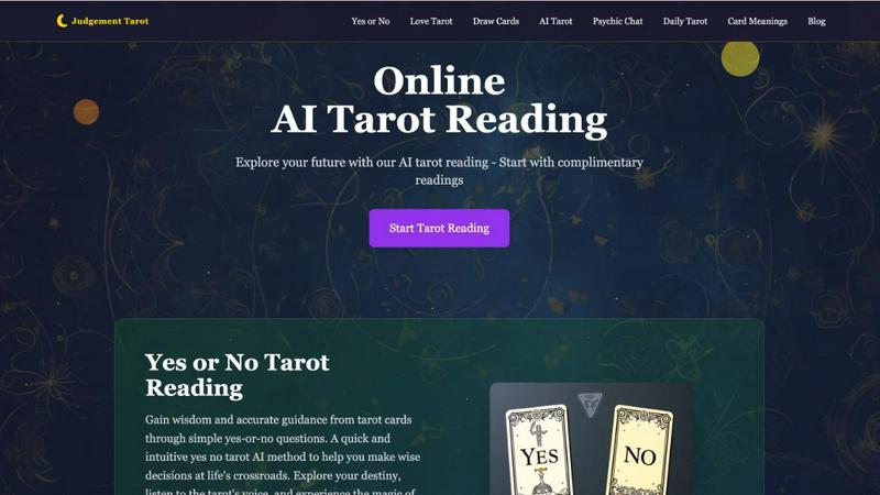 Judgement Tarot application interface and features